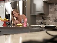 Sweet Blonde Filmed In Secret Taking Pipe In The Kitchen