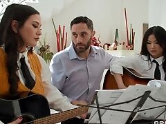 Lucky Masculine Fucks Skinny Asian Ladies The Hard Way During Their Music Lesson